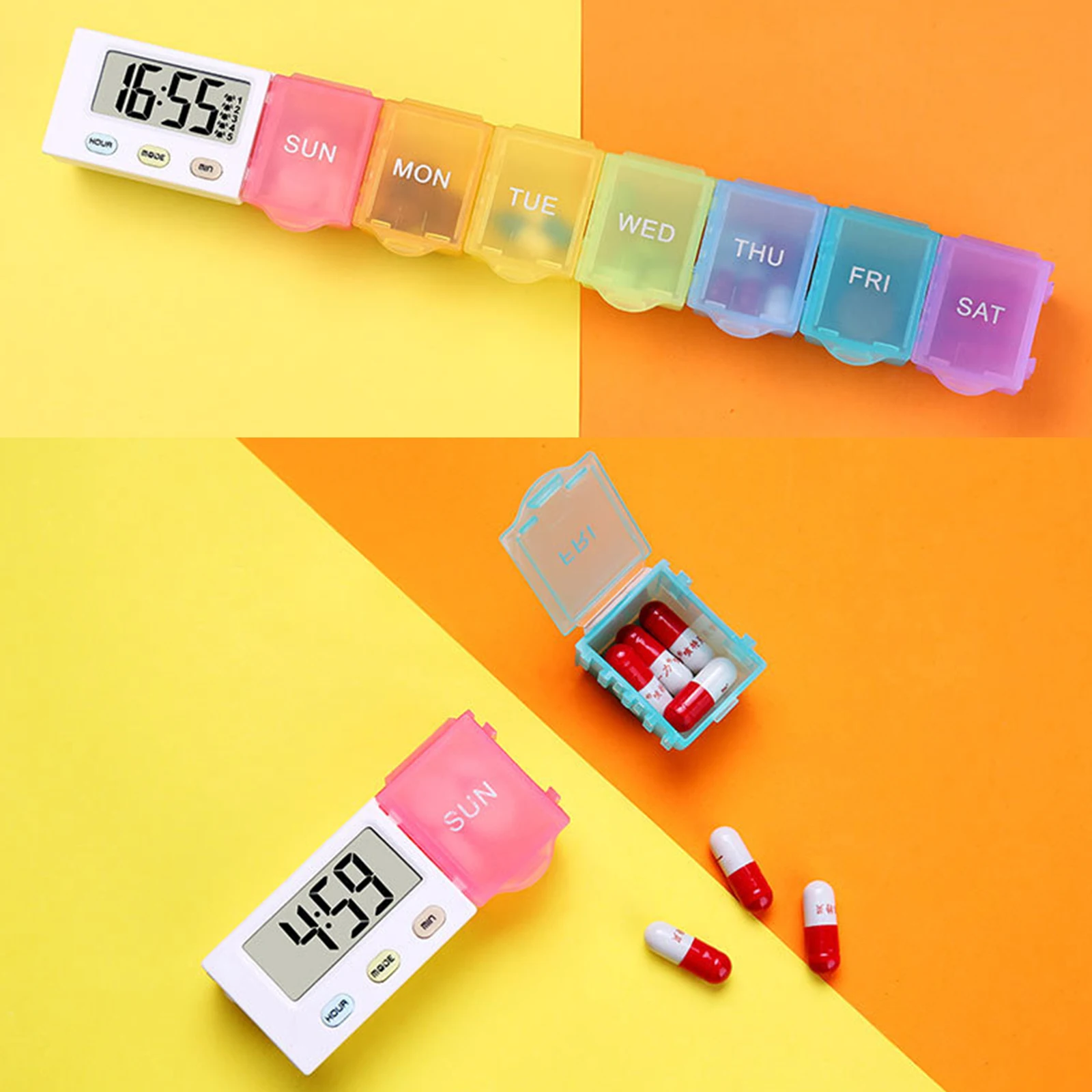 Dust-proof Separated Pill Organizer Pill Box Case Electronic Timer Alarm Clock Reminder Medicine Storage Dispenser