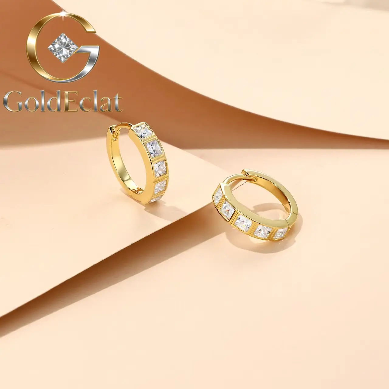 

GoldEclat Luxury Real 18k Gold rose gold Platinum PT950 Women's Princess Square Moissanite Ear Ring All-match Simple Diamond S