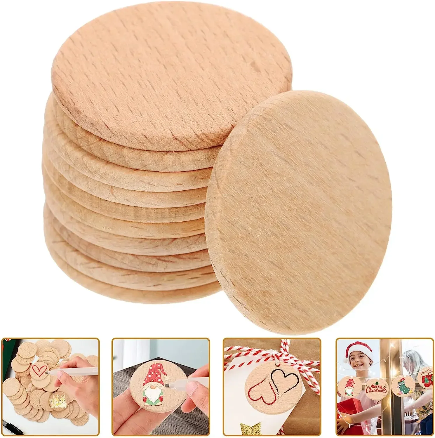 10pcs Round Disc Unfinished Wood Circle Wood Pieces Wooden Cutouts Ornaments for Craft Supplies Decoration