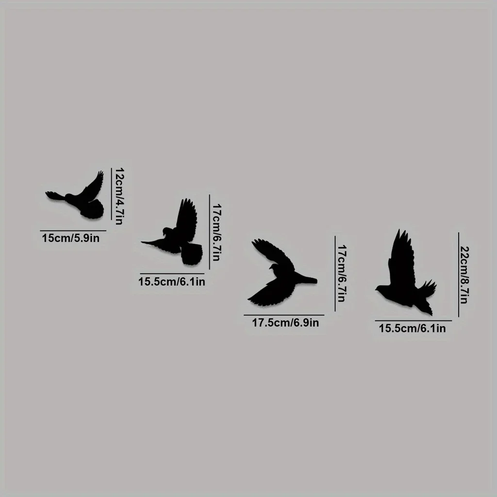CIFBUY 4 Pc Birds Metal Wall Decor Black Birds Metal Wall Art Decorative Indoor/Ourdoor Metal Wall Art Decor Wall Sticker