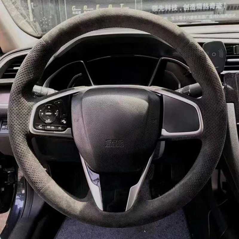 

Car Steering Wheel Braid Cover Auto Interior Accessories Hand Sewing Suede Leather For Honda Civic 10 2016 2017 CRV CR-V 2017