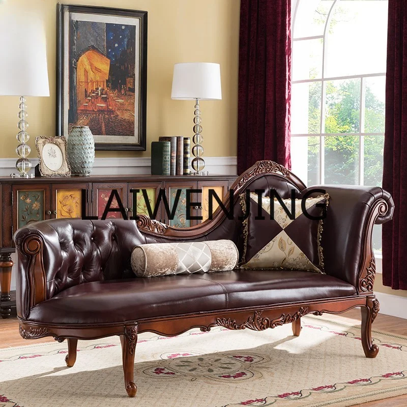 

American-Style Solid Wood Chaise Longue Living Room Single Sofa Bed Beauty Bed European-Style Leather Single Recliner