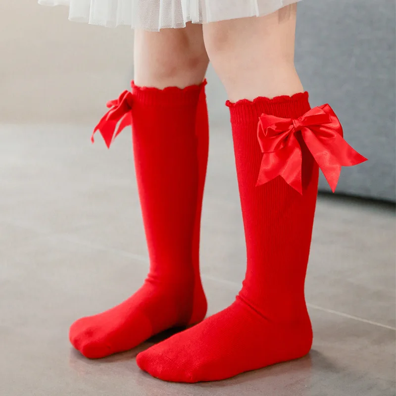 Winter Autumn Kids Knee High Socks Baby Girls Cotton Socks Big Bow Soft Toddlers Princess Children Long Socken For 0-5Years