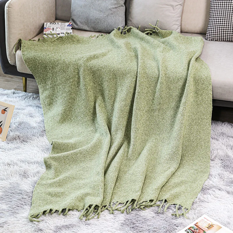 Nordic Light Luxury Tassel Blanket Knitted Office Nap Sofa Cover Throw Solid Color At The End of The Homestay Bed Coraline Car