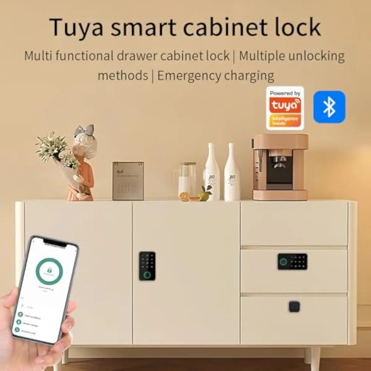 Smart Fingerprint Drawer Lock Cabinet Lock Work with Tuya/Smart Life APP Bluetooth Electronic Keyless Sensor Locks with 10pcs 13