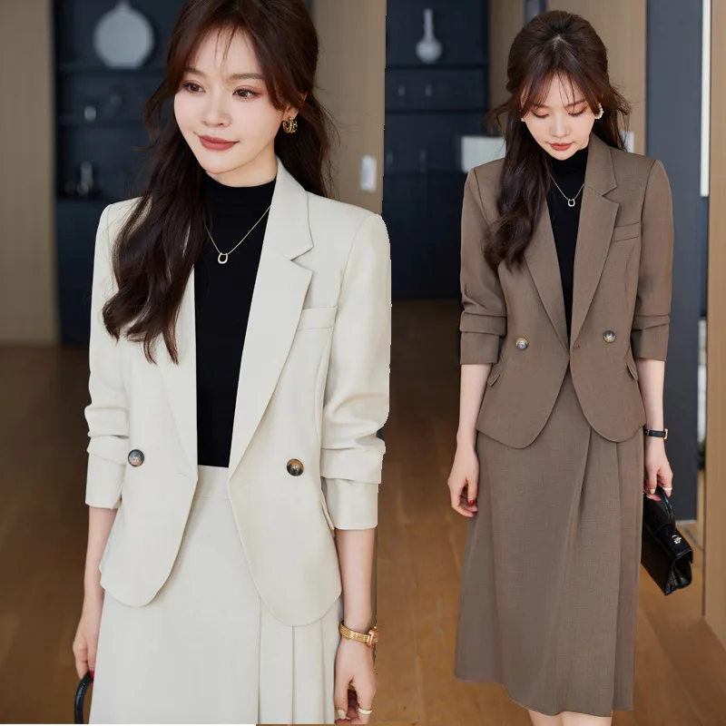 

Black High-Grade Small Suit Jacket Women's Small Spring and Autumn Temperament Leisure Professional Tailored Suit Suit Skirt Two