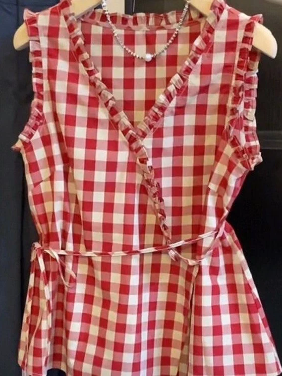 الرجعية الأحمر منقوشة Svel سترة المرأة الصيف الخصر Cinched الأذن الخشبية ature حزام Ele Svel الأعلى