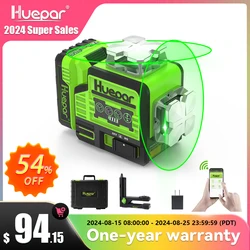 Huepar 2 x 360 Cross Line Laser Level Self-leveling Green Beams Level Tools with Bluetooth & Remote Control With Carry Bag