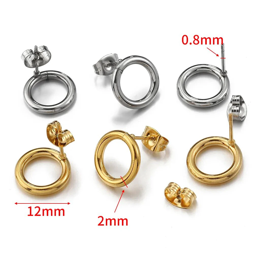 10pcs Stainless Steel Ear Studs Smooth Surface Dangle Earring Base with Hole for Pendant DIY Jewelry Making Accessories Supplies