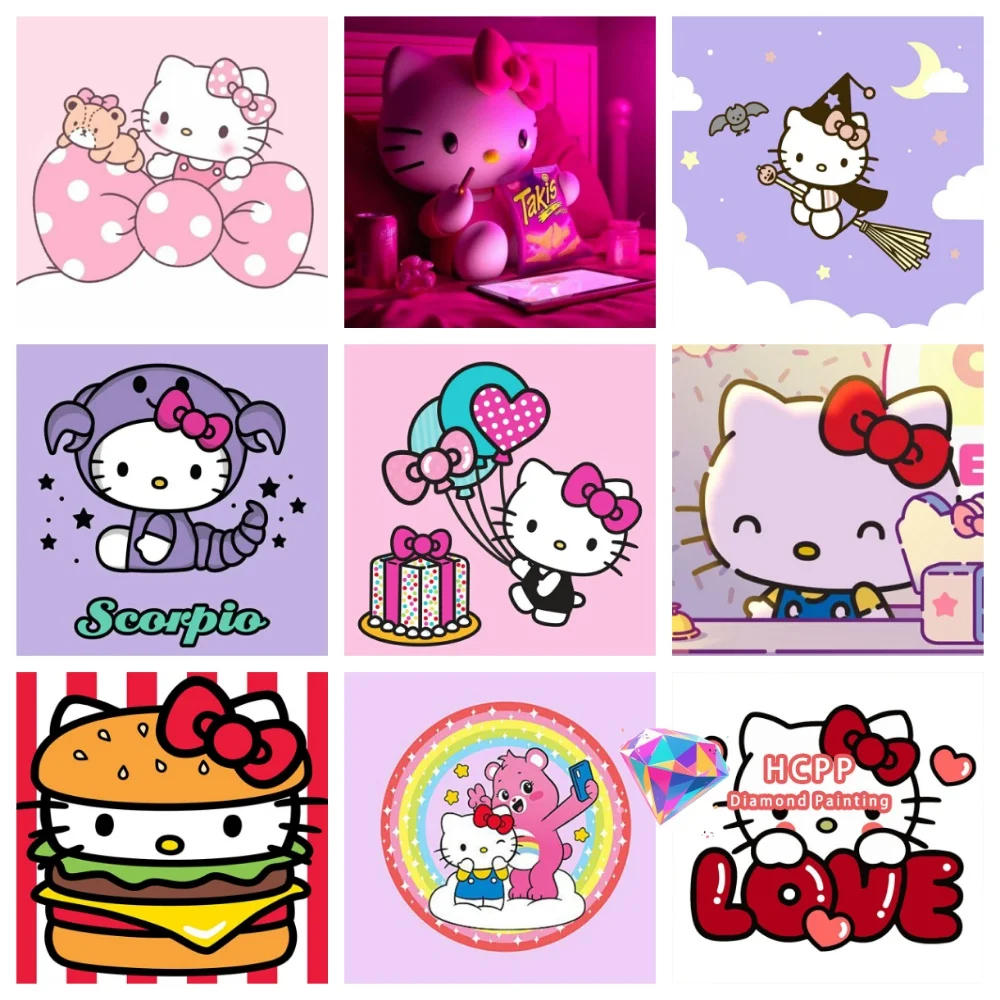 2026 Hello Kitty Color Cute Diamond Painting Kit Square Roun