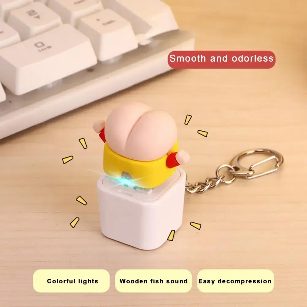 

Portable Keycap Toy Wooden Fish Keycap Fidget Toy with Light Sound Effect Stress Relief Butt Clicking Keychain Pendant for Kids