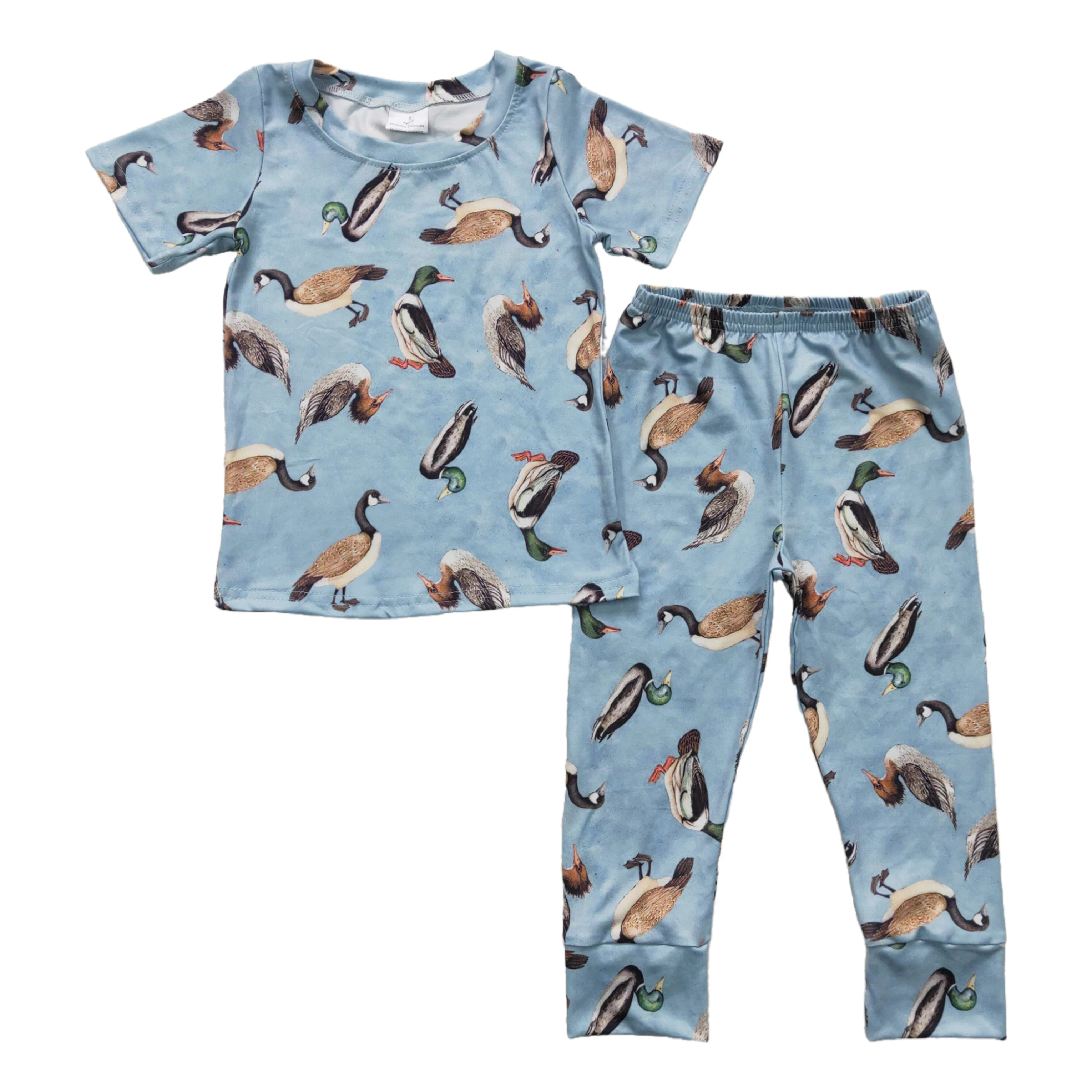 Wholesale Baby Boy Blue Short Sleeves Hunting Duck Shirt Pants Sleepwear Set Pajamas Outfit Children Nightclothes Clothes