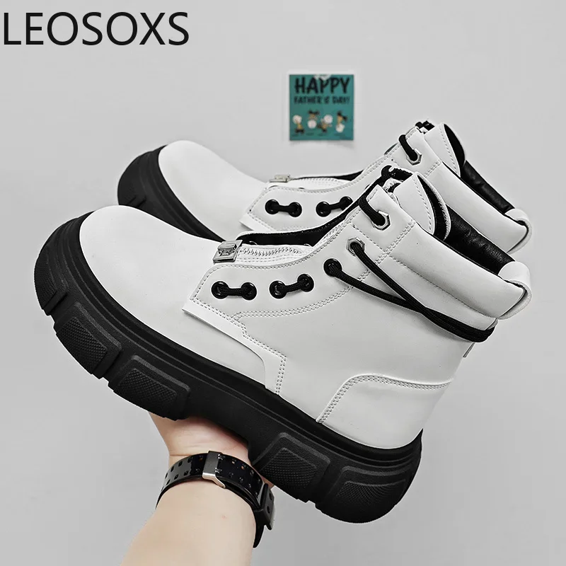 Motorcyclist Boots Winter Boot Lace-up High Tops Non-slip Soft Comfortable LEOSOXS Fashion Explosive Style Booties for Men New