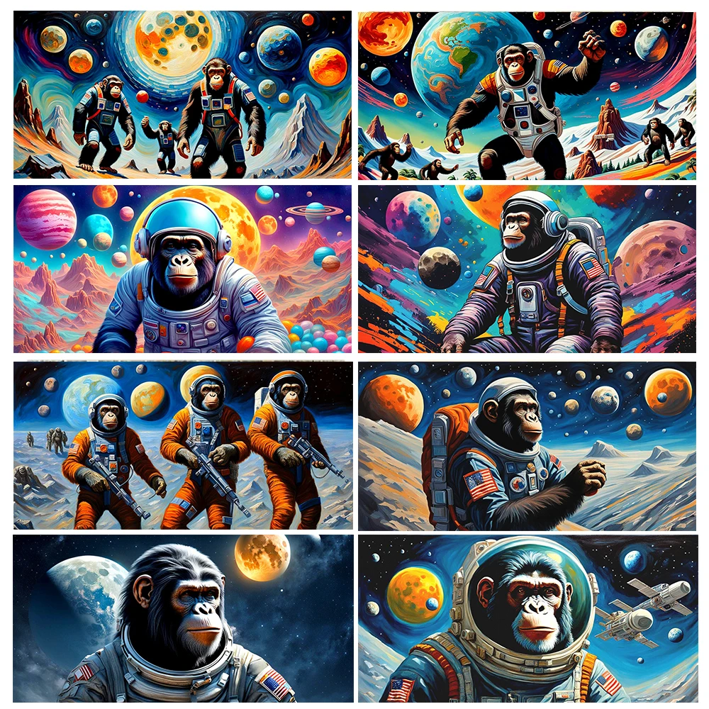 

Conqueror Chimp Universe Planet Space Astronaut Animals Canvas Painting Graffiti Art Posters Prints Living Room Wall Home Decor