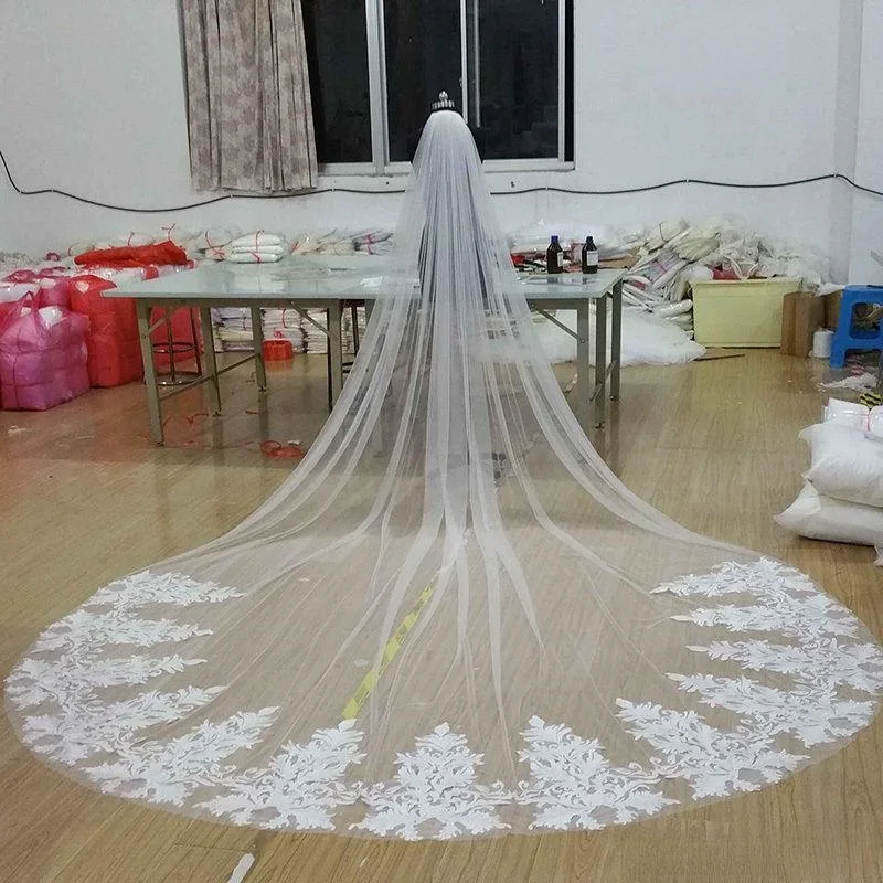 

New Vintage Bridal Veils Cut Edge Veil One Layer Three Meters Cathedral Long Veils Bridal Veils for Wedding Luxury Lace