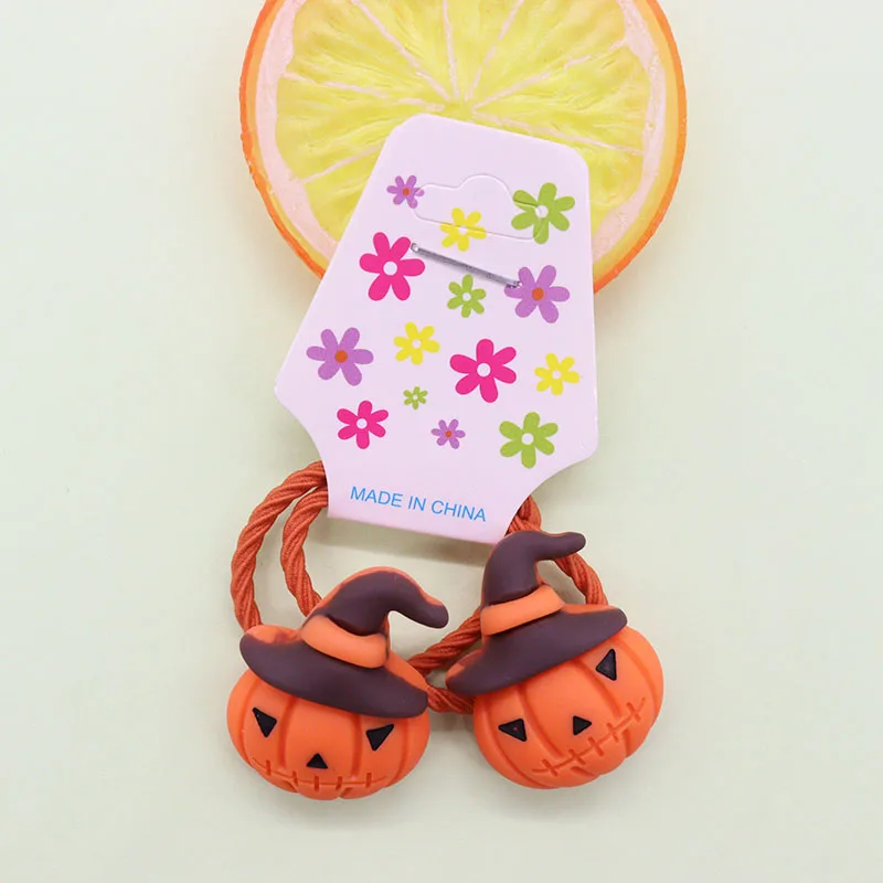 2Pcs Halloween Hair Accessories Pumpkin Bat Children\'s Rubber Band Elastic Hair Band Girls\' Headwear Accessories Decorations