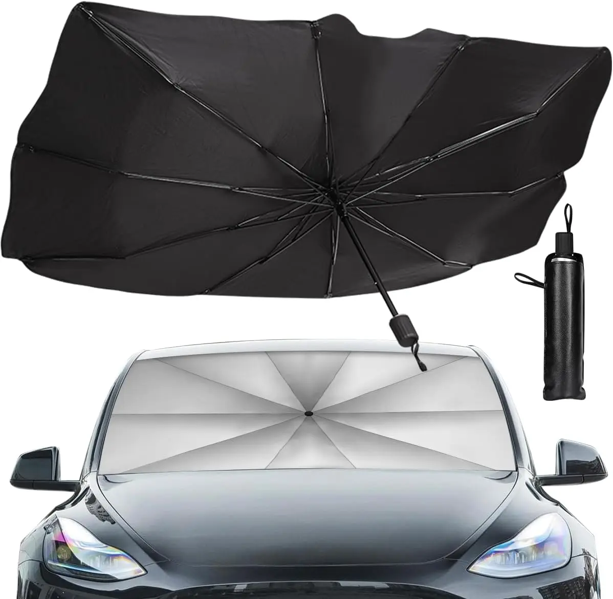 

Car Windshield Sun Shade Umbrella - UV & Heat Protection, Easy Fold, 57"x31", Keeps Car Cool