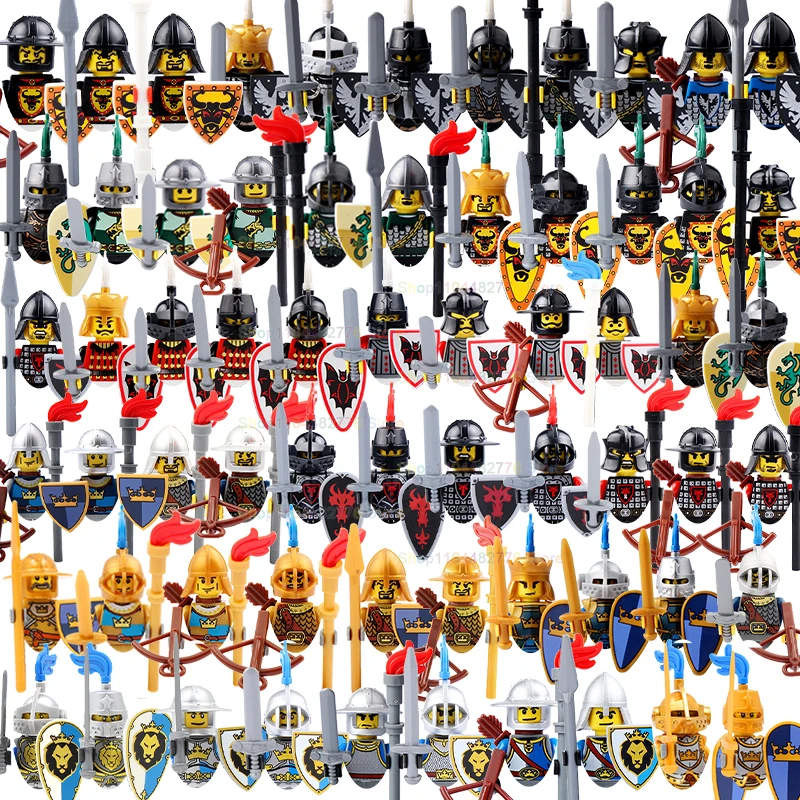 Mittelalterliche Armee Burg Ritter Ziegel DIY Blauer Löwe Grüner Drache Ritter Actionfigur Baustein Soldat Zubehör Kinderspielzeug