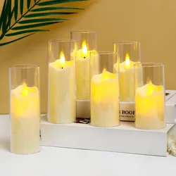 3PCS Led Flameless Electric Candles Lamp Acrylic Glass Battery Flickering Tealight Candle for Wedding Christmas Room Decor