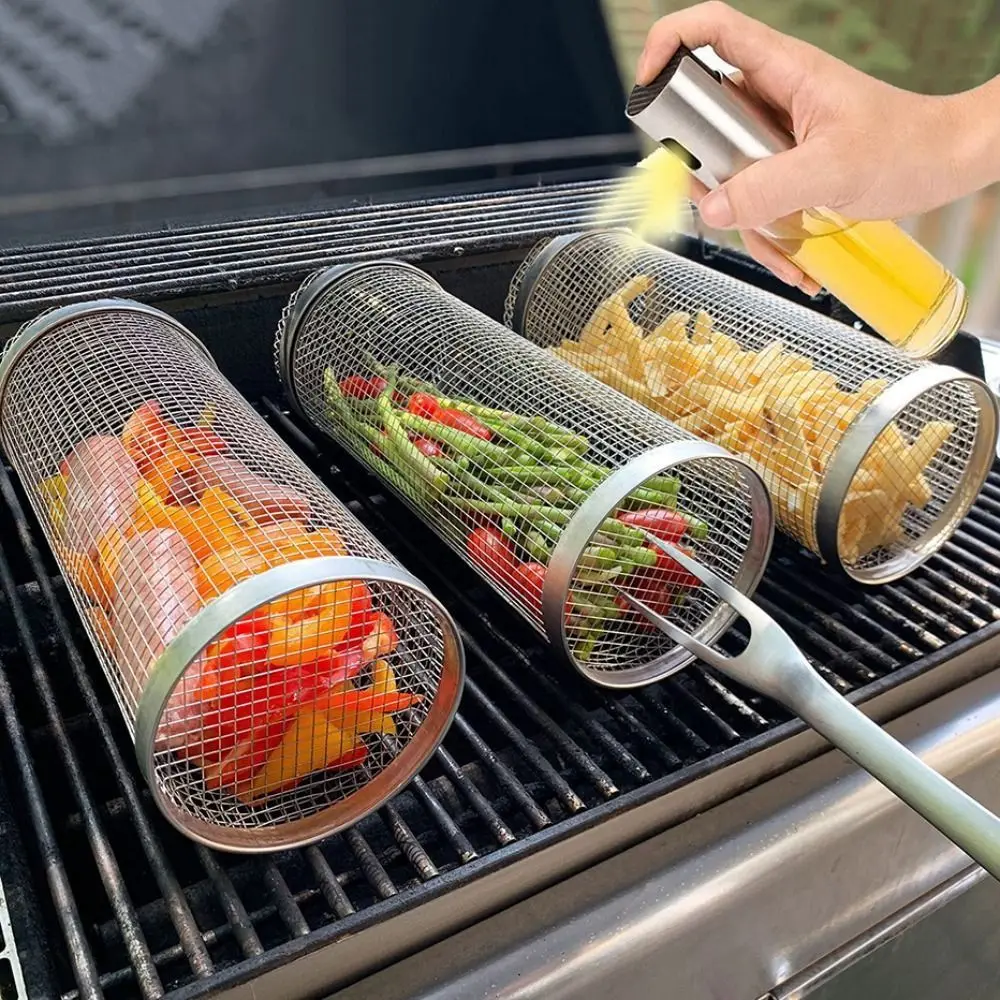 

Heat Resistant Anti Scalding Rolling Cooking Supplies Grilling Basket Barbecue Cage Vegetable Bucket Barbecue Rack