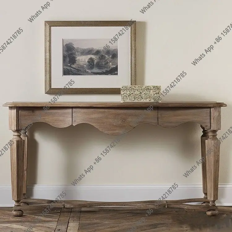 

French rural simple solid wood foyer entrance cabinet, American retro entrance table, sofa back a few meals side entrance table