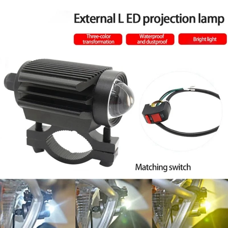 Foco LED de 12V para bicicleta eléctrica, faro externo de motocicleta, lente U7, foco bicolor