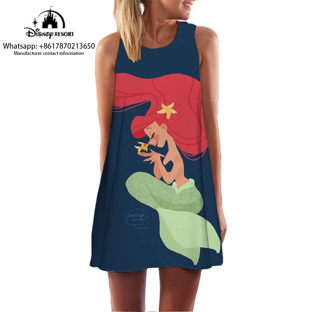 Mermaid Princess Pattern Dress 2024 New Ariel Cartoon Print Sleeveless Dress Fashionable Casual Comfortable Pullover Dress