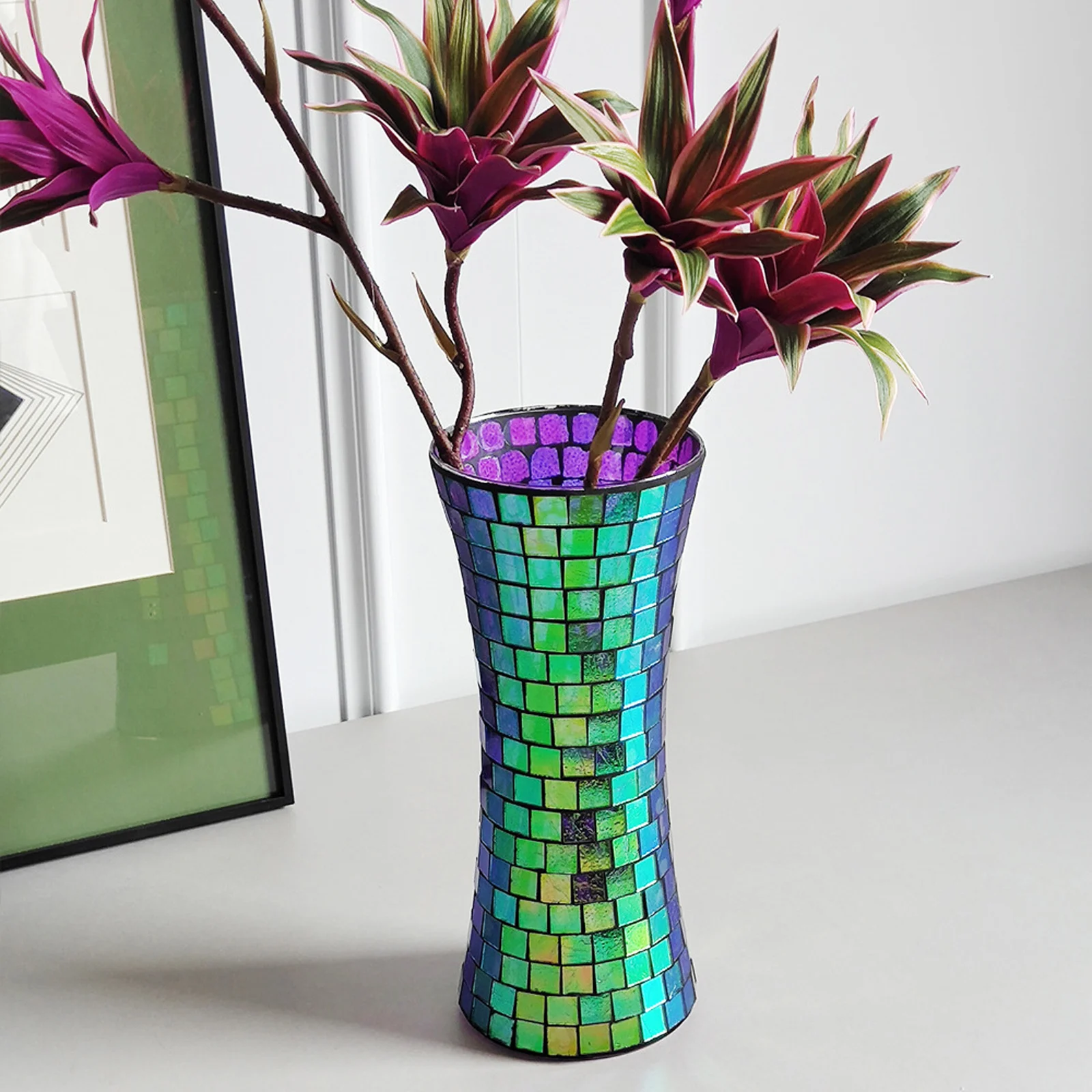 

Glass Vase Flowers Dried Crystal Living Room Ornaments Color Home Decor Office Wedding Fish Scales Plant Pot