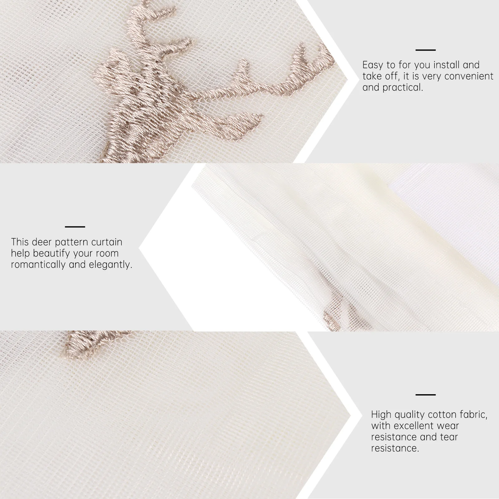 

White Voile Nordic Deer Sheer Voile Curtains Sheer Window Transmitting Curtains Drapes Cotton Decor