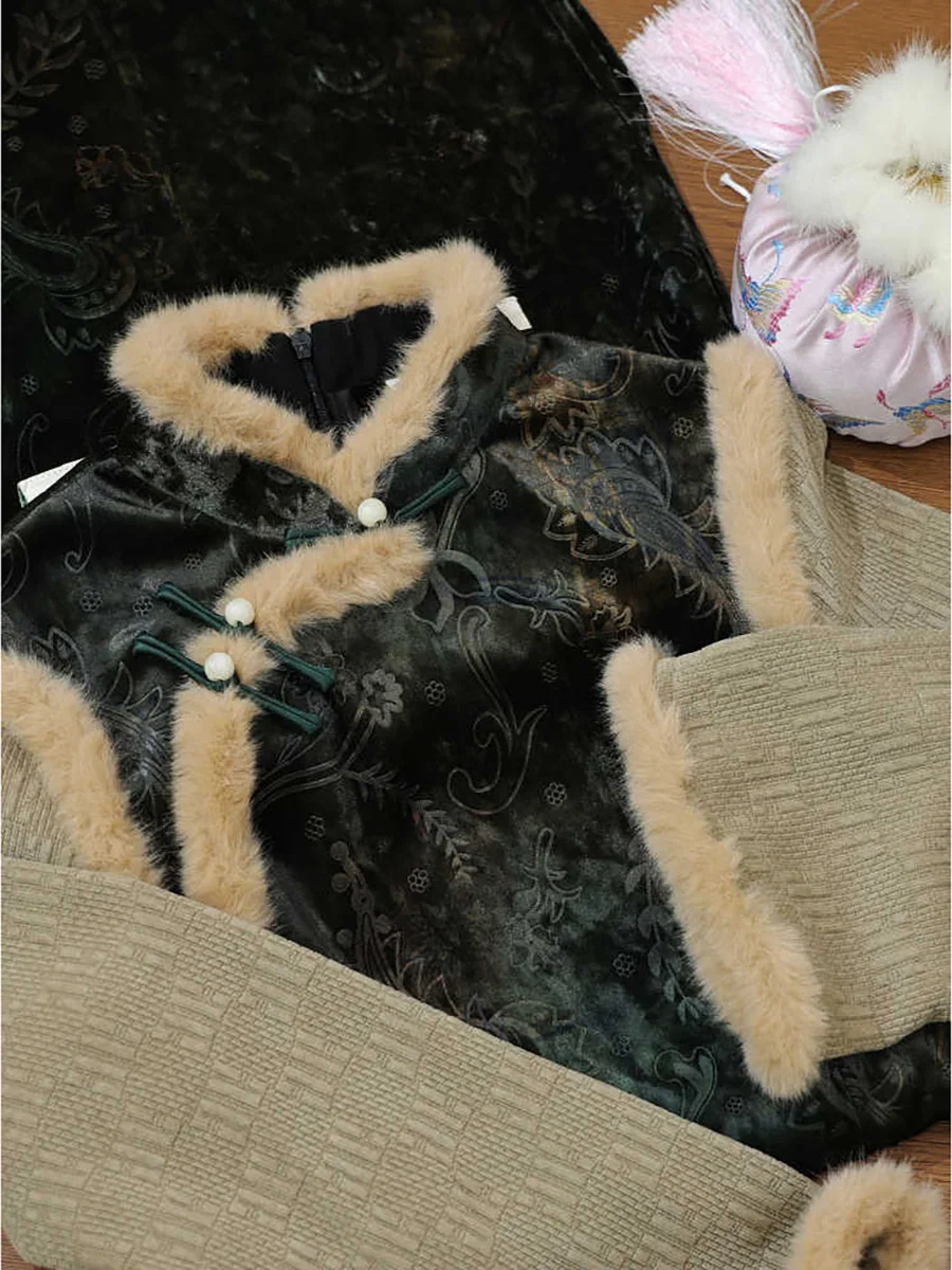 

Винтажная женская юбка миди с низким разрезом, утепленная, приталенная, в китайском стиле, для повседневной носки