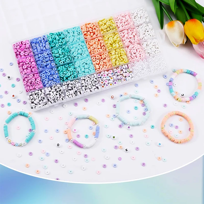 Kit de fabricação de pulseira de contas de argila, contas formais planas, kit de contas de letras acrílicas para amizade, fabricação de joias, artesanato para meninas adolescentes, faça você mesmo