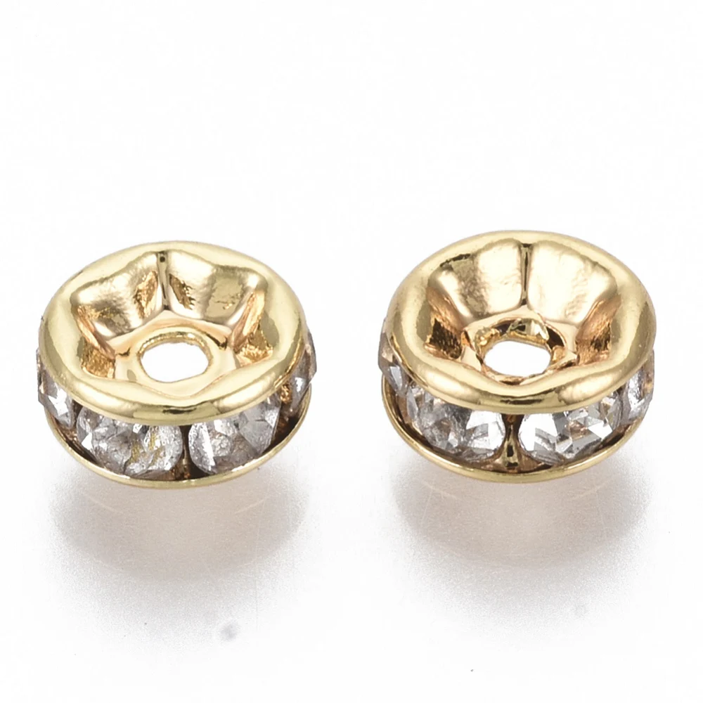 

10PCS Brass Micro Pave Cubic Zirconia Spacer Beads Nickel Free Flat Round Clear Real 18K Gold Plated 6x2.5mm Hole: 1.4mm