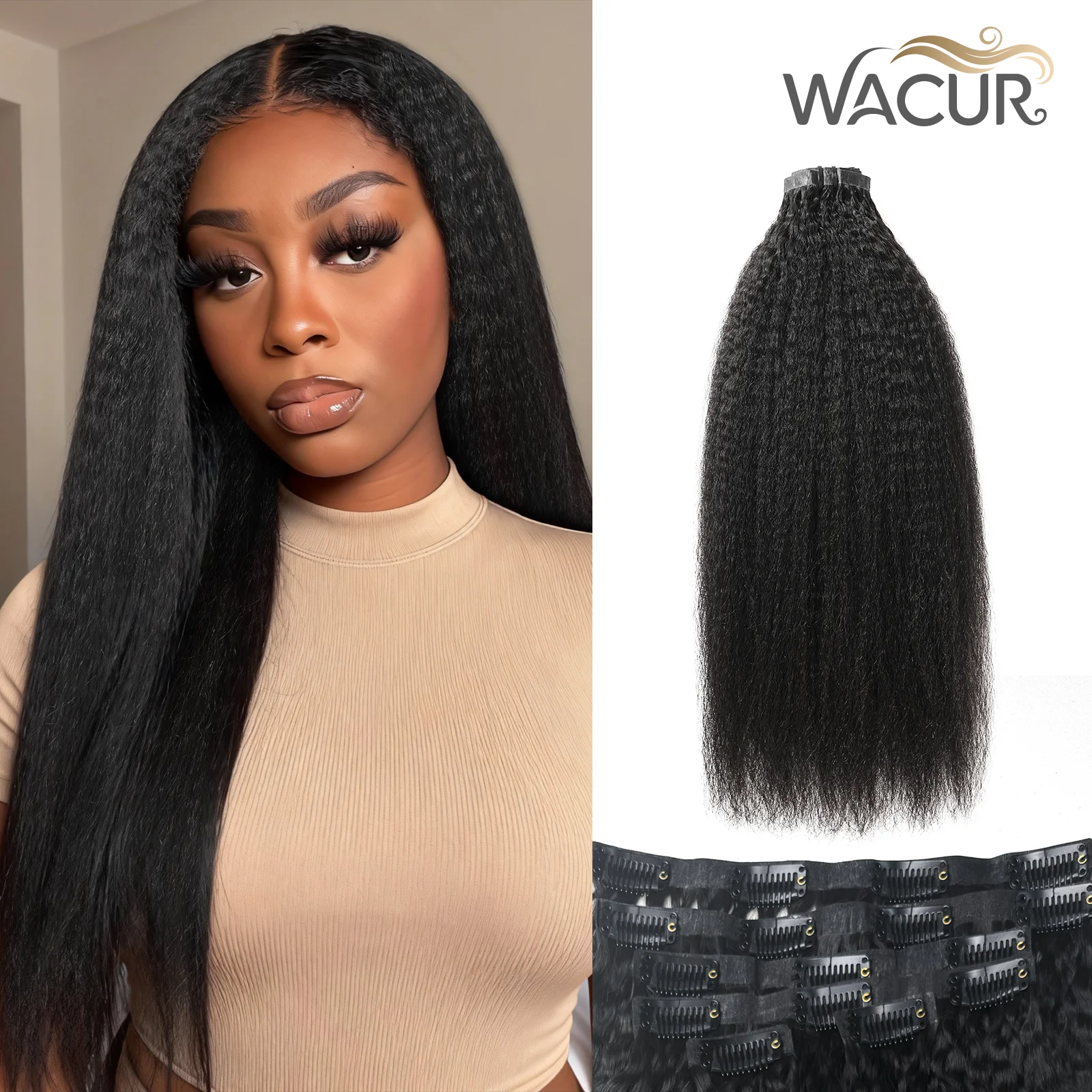 Extensiones y pelucas - Cabello humano (piel oscura) - Clips de cabello completo