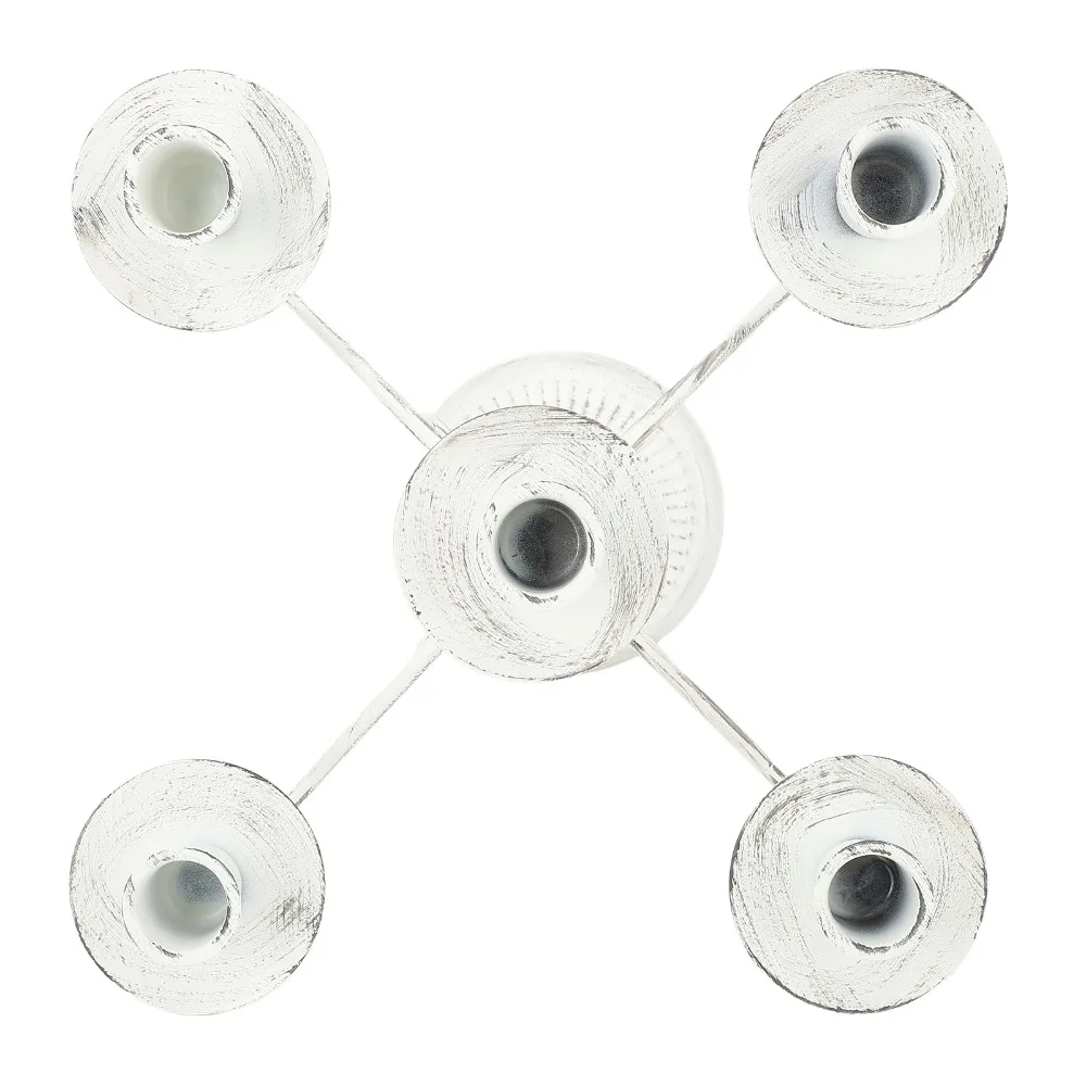 5 Arms Metal Candelabra Cast Iron White Pillar Candle Holder Round Stable Base Candlestick Holder Party Centerpiece