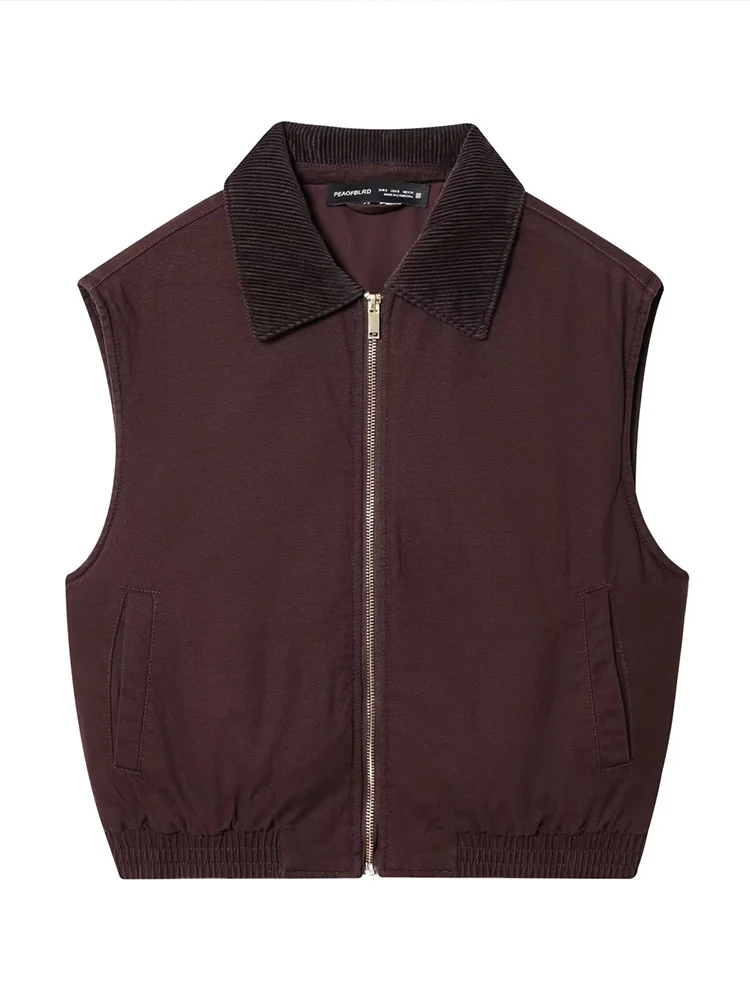 

European style new women's fashion versatile temperament corduroy lapel jacket vest sleeveless top vest