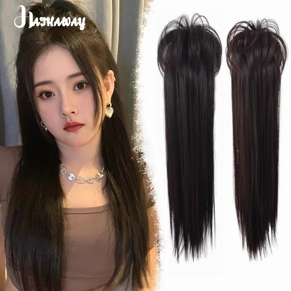 

Waterfall High Ponytail Grip Wig Female Synthetic Black Daily Increase Half Tied Lazy Artifact Long Straight Hair Wig Ponytail