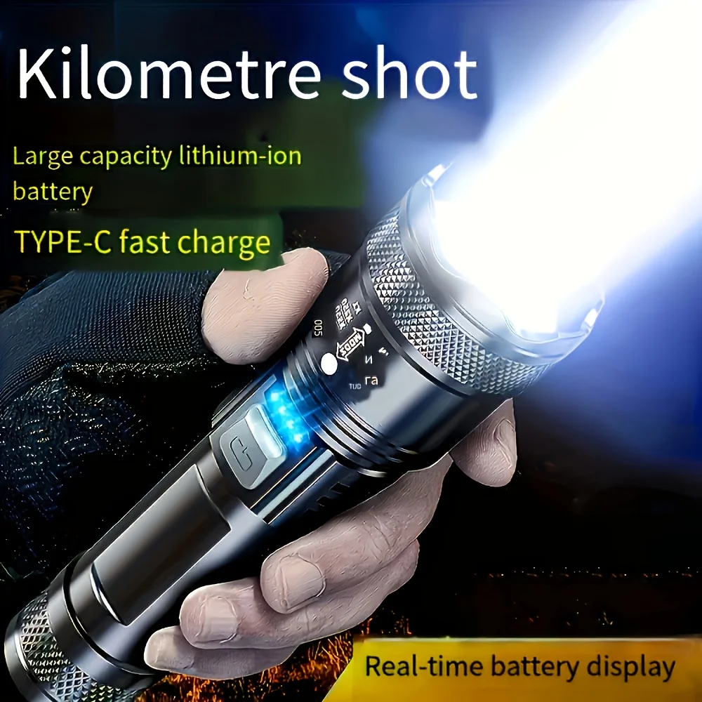 High Strong Power Led Flashlights 2000LM Tactical Torch with Display Light USB Charging Camping Fishing Emergency Zoom Lantern