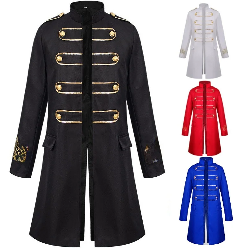

New loween Adult Medieval St Punk Embroidered Long Coat Stage Costume Men's Faion Transoceanic Cross Stitch Jaet