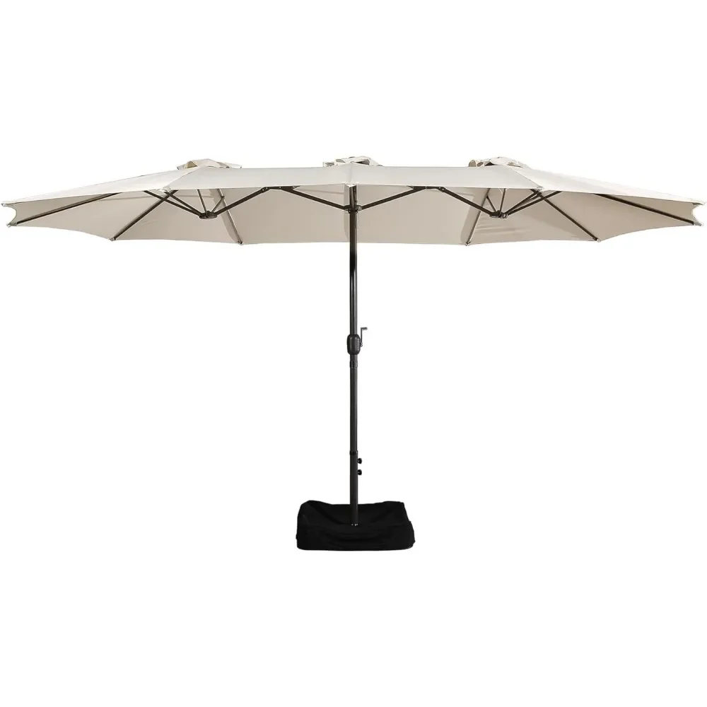 Parapluie rectangulaire double face avec base, extra large, marché extérieur, double manivelle pour jardin, terrasse, pelouse, 15 pieds