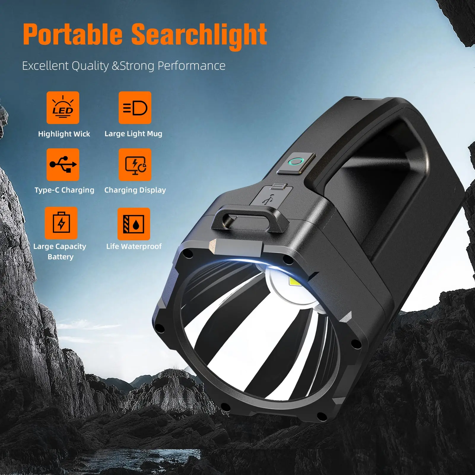 SUPERFIRE M17 LED Work Light Portable Flashlight Spotlight Powerful Searchlight Rechargeable Handheld Torch Outdoor Super Bright