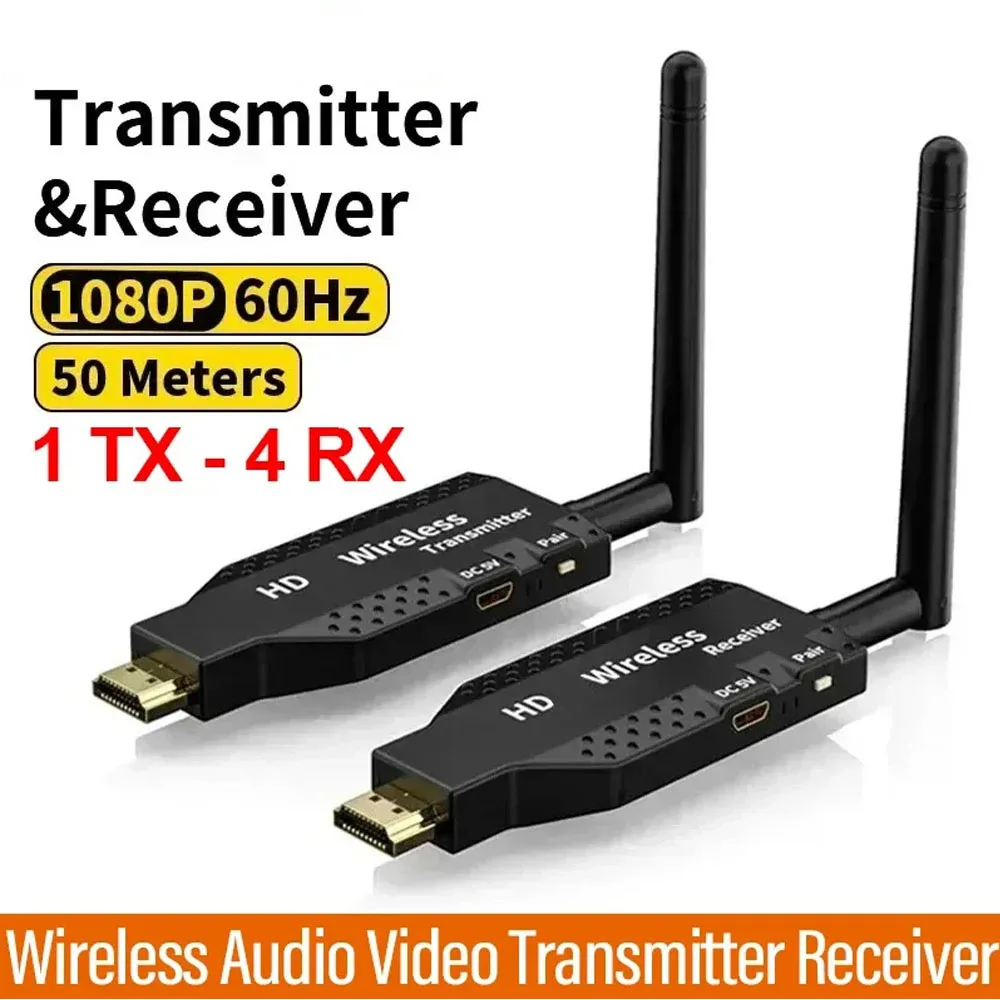 

1080P 50M 5.8G HDMI-Compatible Wireless Transmitter Receiver Extender 1TX to 4RX For Camera Laptop PC to TV Monitor Projector