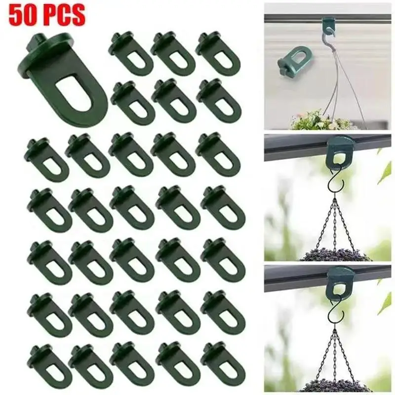 

50Pcs Plastic Greenhouse Hanging Hooks Plant Flower Hanger Clips Garden Accessories Fastener Tied Buckle Green Pot Hanger Clip