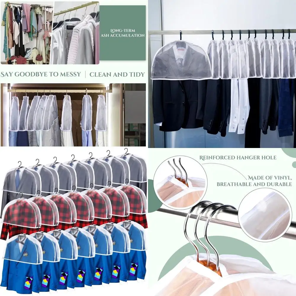

50 Pack Clear Plastic Hanger Covers for Clothes, Dustproof Shoulder Protectors for Suits, Coats, Jackets, Dresses (24x12)