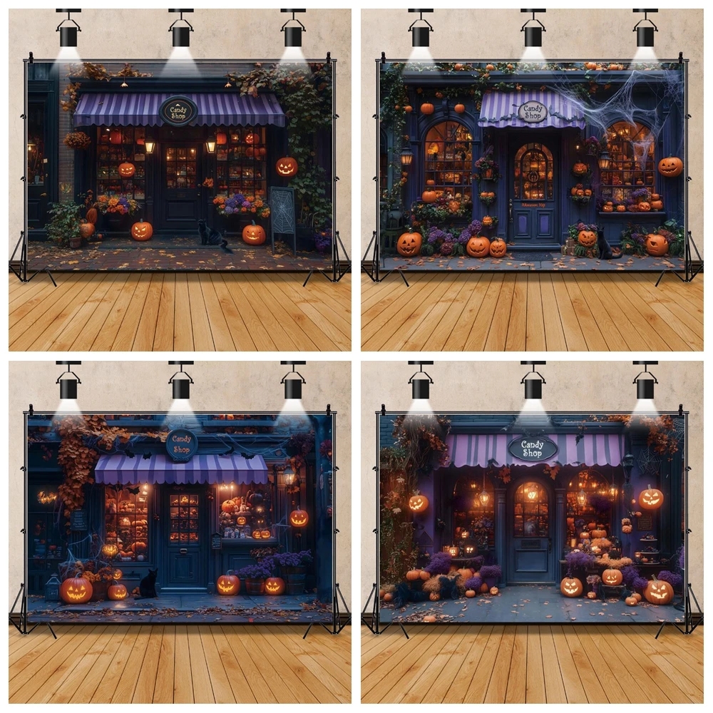 خلفيات الهالوين للتصوير الفوتوغرافي على شكل يقطين وفانوس الخفافيش ومتجر حلوى الهالوين وخلفيات تزيين حفلات الهالوين دعائم استوديو الصور