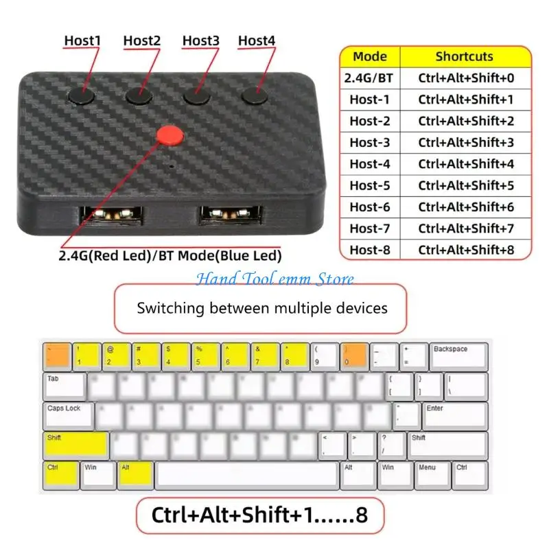 H37F Cord To Wireless Conversion Module Supports Simultaneous Keyboards Mouse Control 2.4Ghz Bluetooth-compatible Receiver