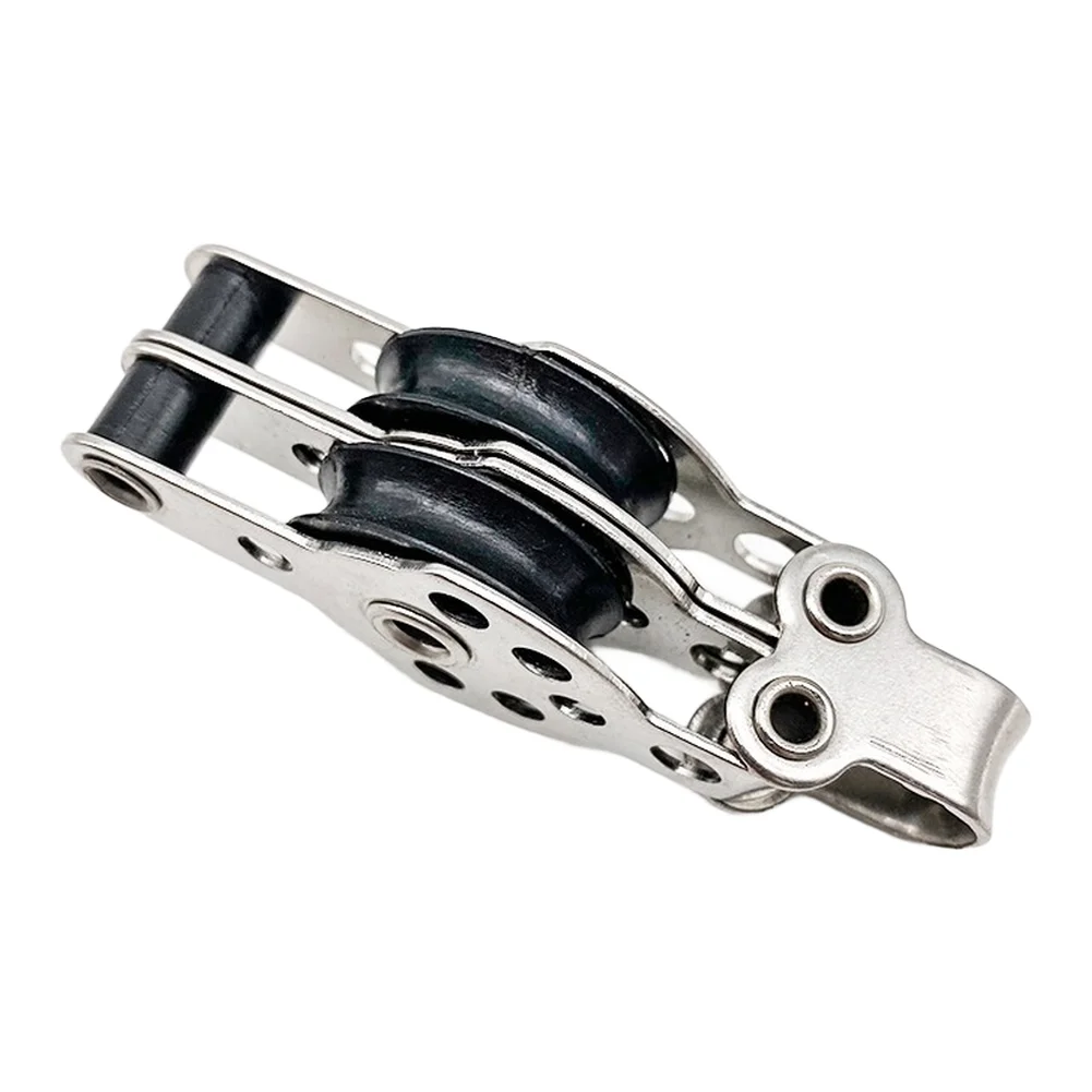 316 Stainless Steel Dual Pulley Wire Rope Nylon Sheave Block For Marine Boat Ship Rigging Lifting System Duty Hardware Part