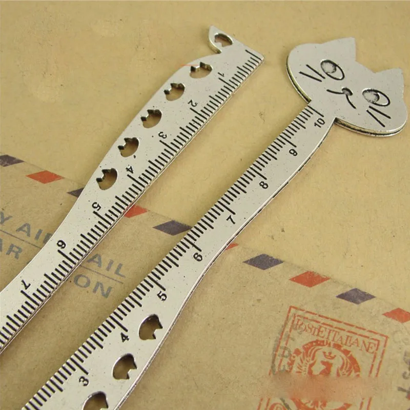 5pcs/lot  Antique Vintage Metal Ruler Vintage Style Handmade Cat key Ruler Bookmark diy Bookmark Setting  For DIY Making Finding