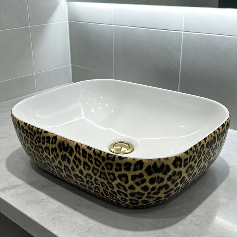 Bathroom Ceramic Vessel Sink with Unique Color Scheme, Oval Creative Ceramic Washbasin with Leopard Print Design - an Ideal Choice for Modern Bathroom Fixtures, Suitable for Dressing Rooms, Vanity Tables, and Home Bathroom Sinks, Creating an Atmospheric Bathroom Space with Ease. (Accessories Not Included)