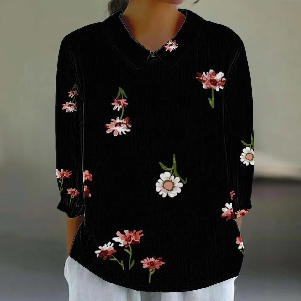 Womens 3/4 Sleeve Tops Summer Casual V Neck Tshirt Ladies 2024 Floral Print Daily Tees Tunic Blouses