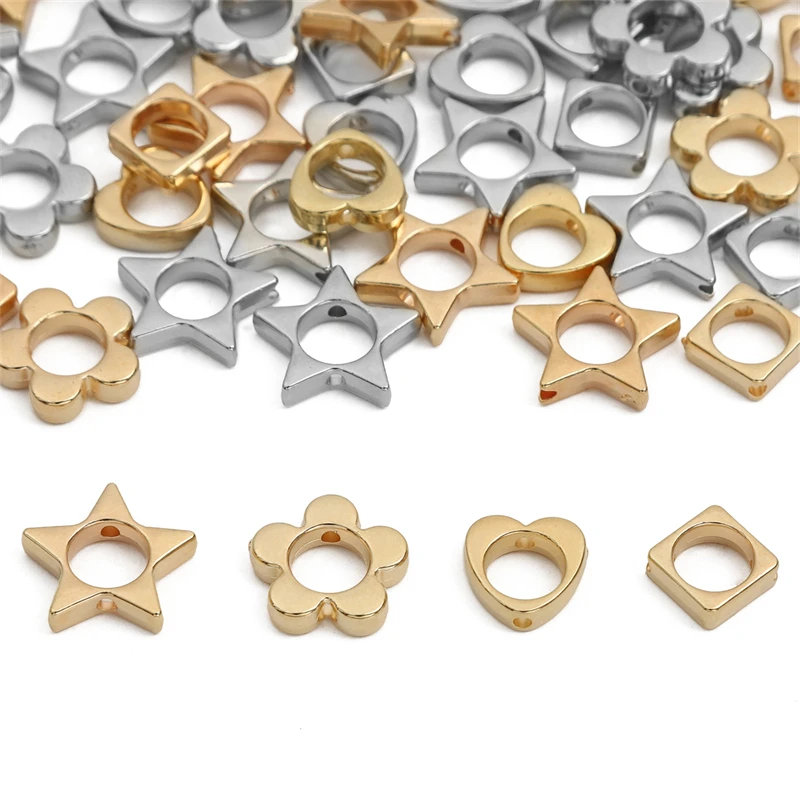 20pcs Gold/Rhodium CCB Loose Spacer Beads Star Flower Heart Square Beads for Bracelet Necklace Earring DIY Jewelry Making